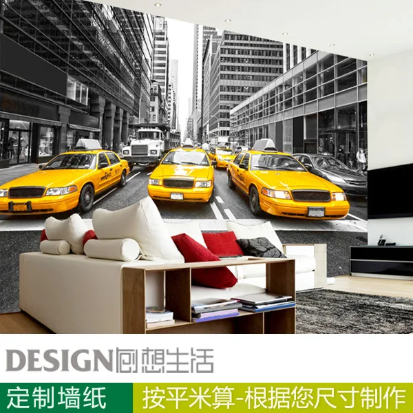 Нью Йорк желтое такси 3d обои фон настенная бумага черно белые для гостиной