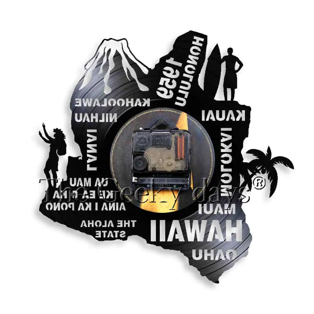 Гавайские настенные часы The Aloha State виниловые с изображением пальмы серфинга