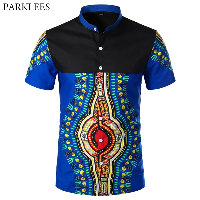 Рубашка Dashiki мужская с воротником стойкой народный Племенной топ коротким