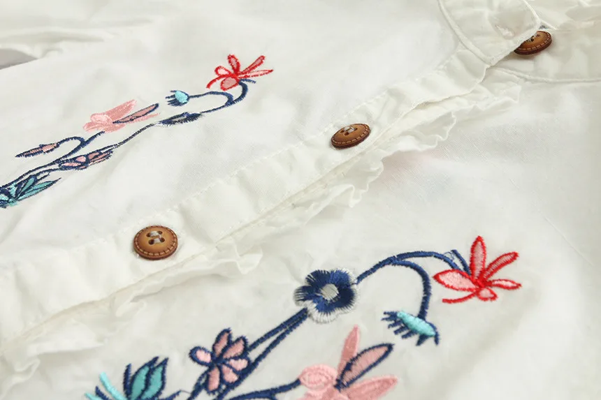 

R&Z children's shirt 2019 spring and autumn new girls shirts fungus collar elastic hem embroidery girls shirt