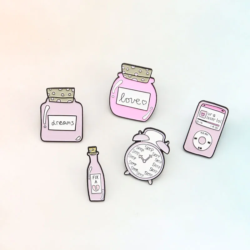 Коллекционные булавки розового цвета броши в виде романтичной бутылки с MP3 для