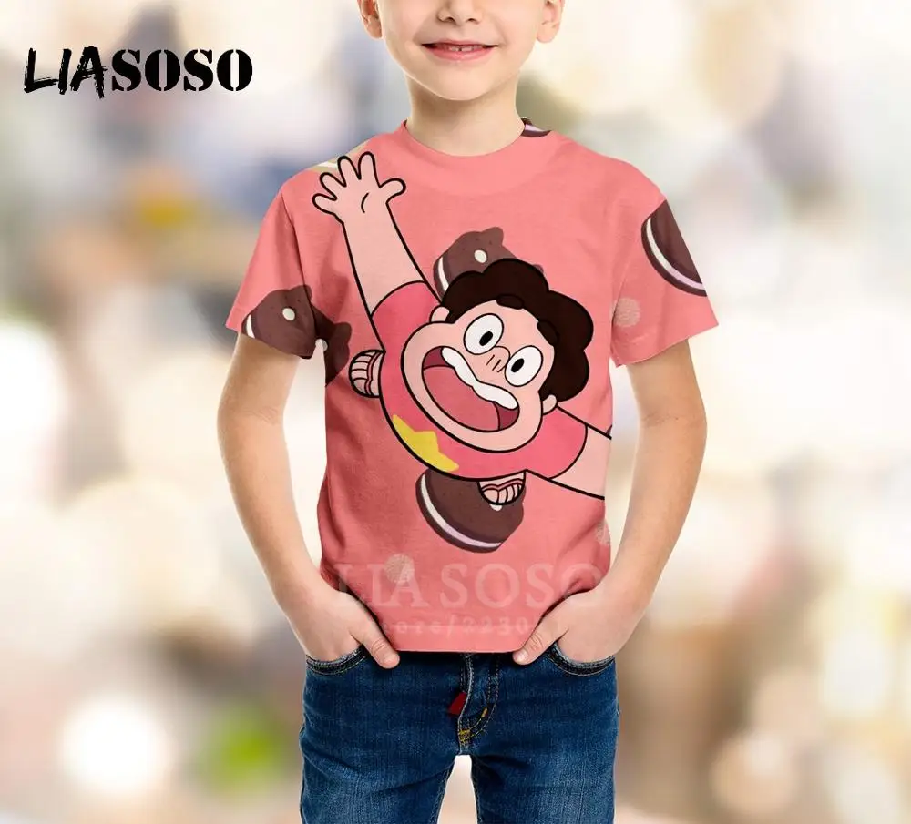 4 LIASOSO Новая детская одежда 3D принт мультфильм аниме Стивен Вселенная футболка Детский свитер для мальчиков и девочек пуловер с короткими рукавами B028 - Цвет: 4