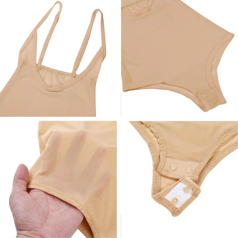 

ChicTry Women Spaghetti Strap Sheer Open Cup Bra Support Sexy Belly Dance Costume Cover Bodysuit Underwear Basic Dance Leotard
