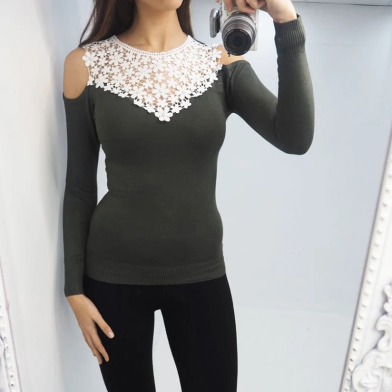 Sweater Winter Shirts Pullovers Cotton Sweaters Autumn Women Necklace neck Loose Off Shoulder Fashion Casual Blouse Long Sleeve | Женская