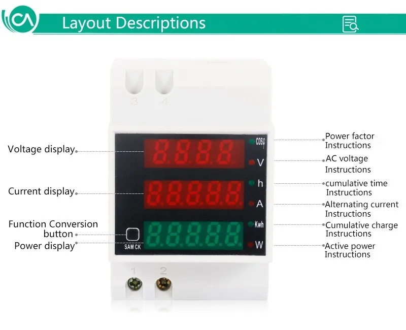 Цифровой многофункциональный счетчик энергии 220 В переменного тока 100A Din рейка