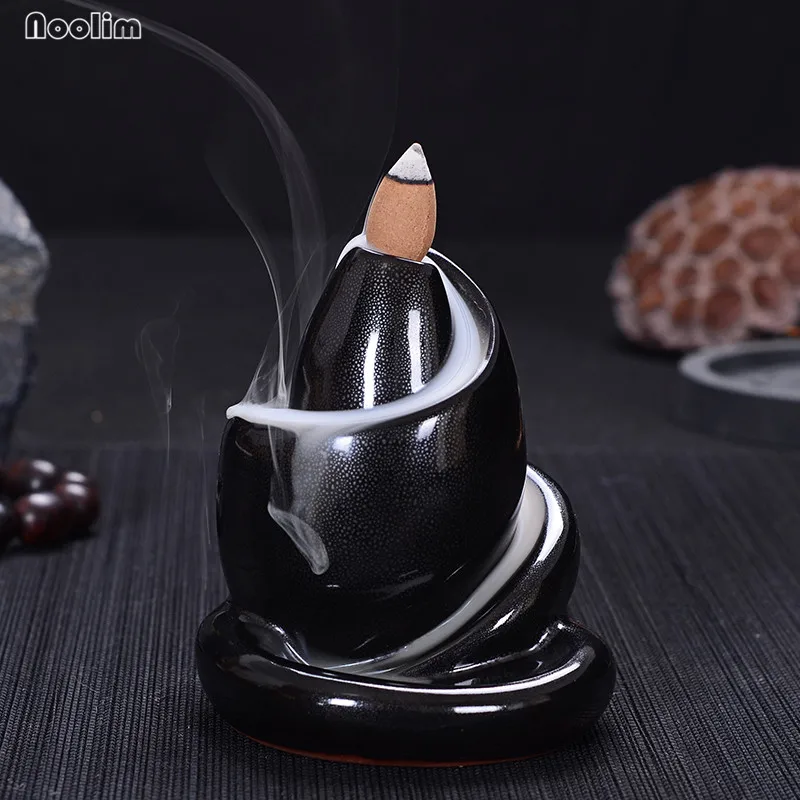 Черные глянцевые горная курильница для благовоний горелка Керамическая горный водопад ладан держатель ароматическая курильница домашний декор+ 20 шт Бесплатные конусы