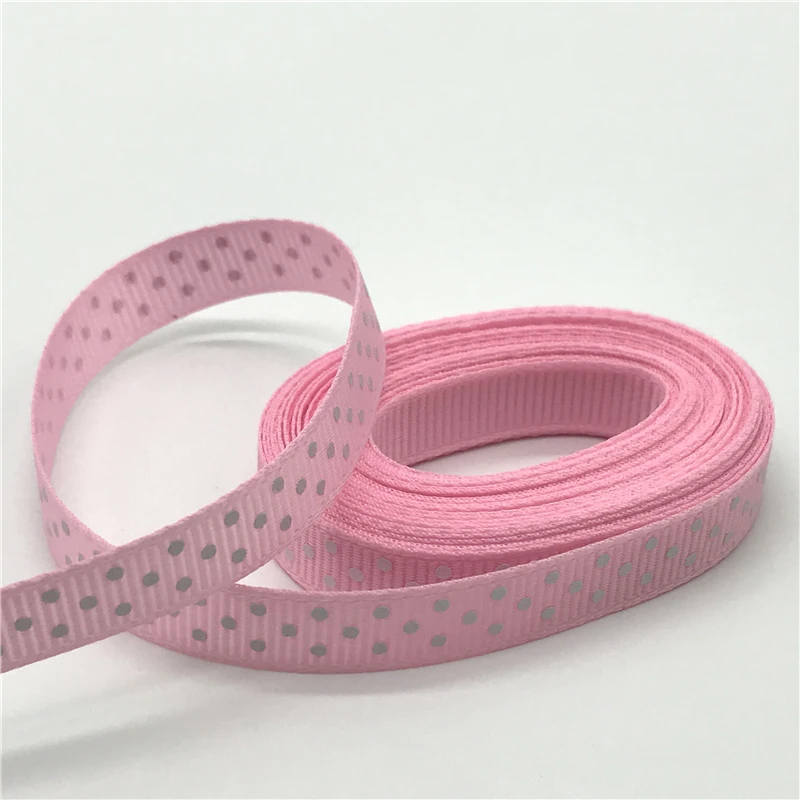 Pink 5 ярдов/партия 3/8 ''10 мм корсажная лента с принтом в горошек бант для волос вечерние, рождественские, свадебные украшения DIY швейная ткань - Цвет: Pink