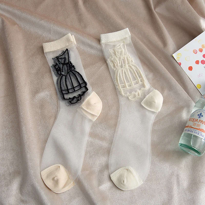 Летние женские кружевные носки 1 пара тонкие прозрачные с прозрачным стеклом