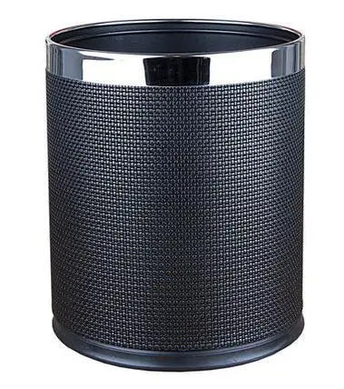 X8 Круглая двухслойная черная цветная мусорная корзина металл+ кожаная корзина для мусора кухонный мусорный мешок кухонные урны PLJT03 - Цвет: X8