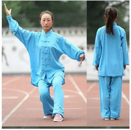 blue Tai chi форма тайцзицюань ушу кунг-фу одежда дети взрослые Единоборства крыло костюм для вин-Чунь хлопок Униформа с длинными рукавами - Цвет: blue