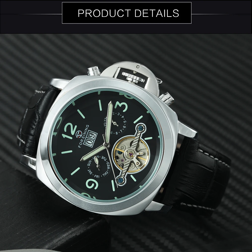 WINNER PN Дизайн Роскошные автоматические Турбийон Механические часы кожаный