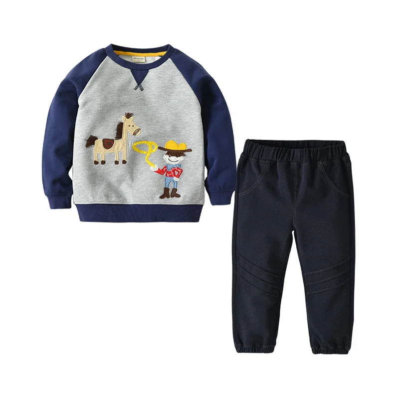Toddler Boys Clothes Autumn Winter Combed Cotton Kids Clothing Set Cartoon Cowboy Embroidery Sweatshirt&pants Outfits Mickey | Детская