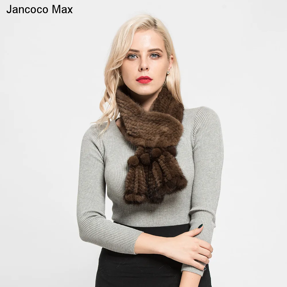 Jancoco Max натуральный вязаный норковый мех шарф Женская мода Высокое качество меховая Шаль Зима теплая Новинка S7126