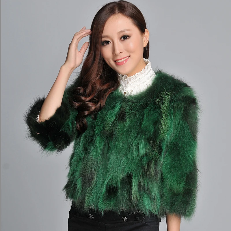 100% натуральный мех енота Собака Куртка женская короткая изящная Шуба Верхняя