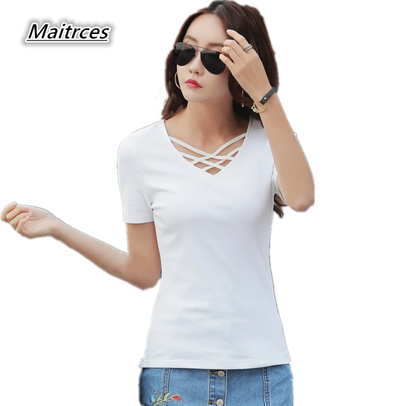 

Korean New Real Kpop Unicorn 2018 Summer T Shirt Women Cotton Sleeve V-neck Female Tees Light Design Slim Tops Plus Size Tx024