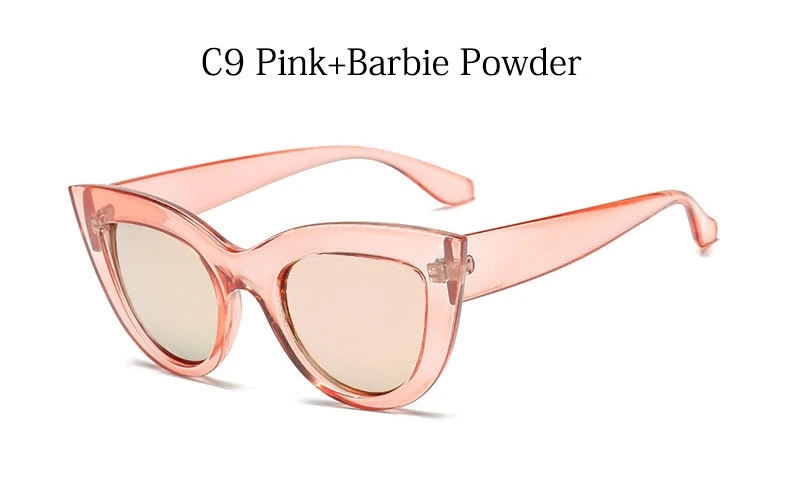 C9 Pink Pink Ретро кошачий глаз солнцезащитные очки для женщин брендовая дизайнерская Дамская мода БАРБИ порошок зеркальные линзы Cateye Солнцезащитные очки для женщин UV400 - Цвет линз: C9 Pink Pink