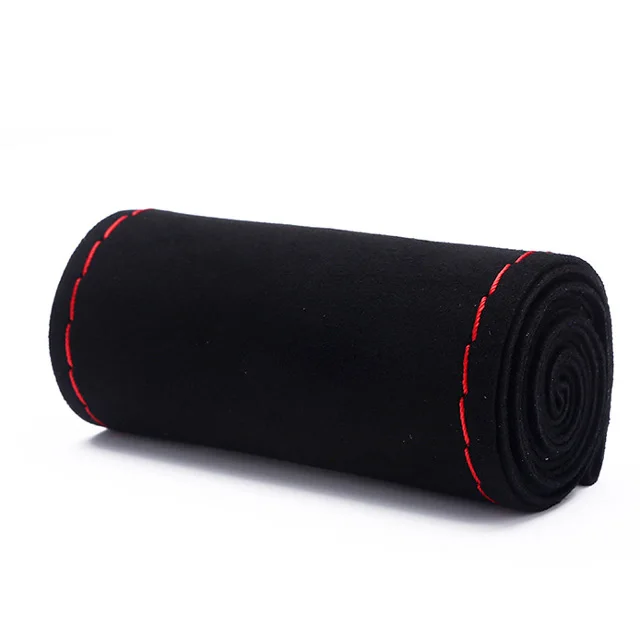 black-red line 1 шт 37/38 см DIY авто крышка рулевого колеса замши Материал чехол рулевого колеса автомобиля иглы и нити аксессуары для интерьера - Название цвета: black-red line