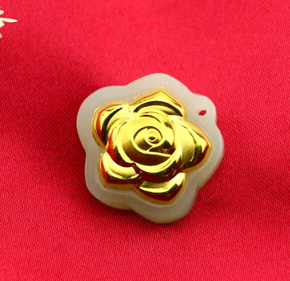 

Authentic 999 24k Yellow Gold & Grade A Hetian Fair Flower Pendant