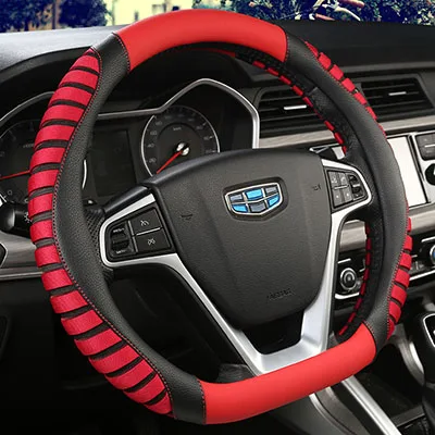 KKYSYELVA D форма рулевого колеса черный авто чехол рулевого колеса автомобиля кожа 38 см крышка колеса аксессуары для интерьера - Название цвета: 4