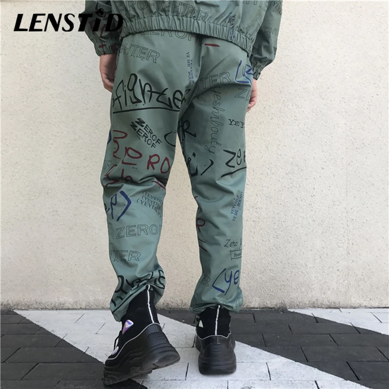 LENSTID новые граффити письма печатаются Тактический Cargo шаровары мужские Повседневное свободные штаны для бега Хип-Хоп городской уличные брюки