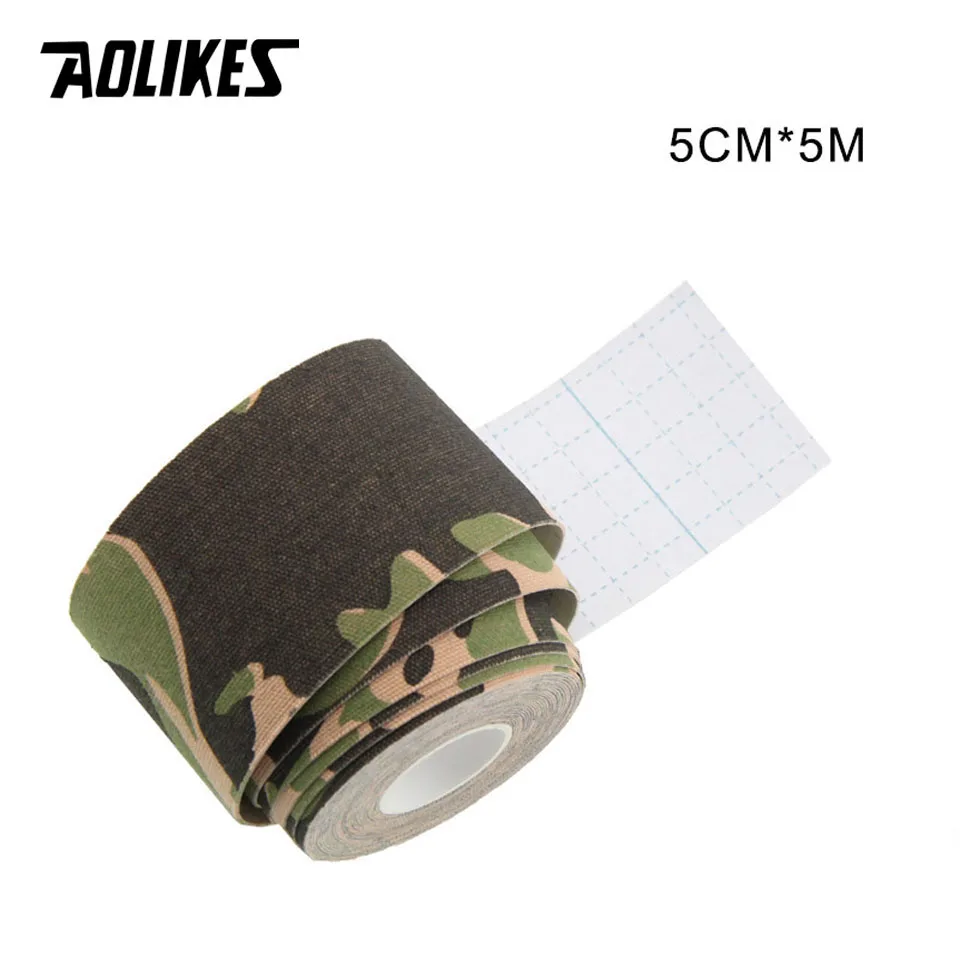 Green Camo AOLIKES эластичная кинезиологическая лента Атлетическая восстанавливающая Спортивная безопасность мышцы облегчение боли наколенники Поддержка тренажерный зал фитнес бандаж - Цвет: Green Camo