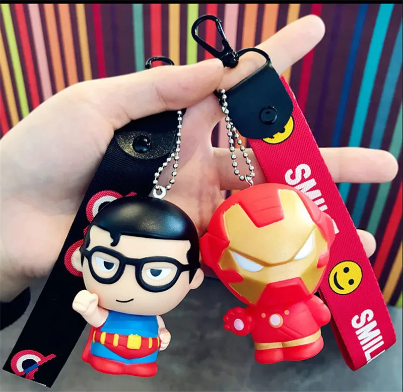 Рисунки из мультфильма ПВХ Marvel брелок мстители супергерой Фигурка Человека-паука Тор Железный человек брелок детский школьный кулон подарок