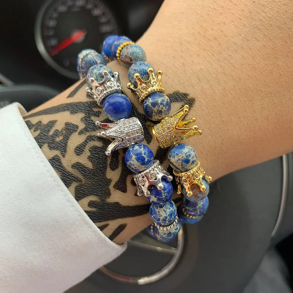 

Luxury crown Bracelet Micro Pave CZ Crown charms beads handmade men Bracelet & bangles for men jewelry Pulseira hombres