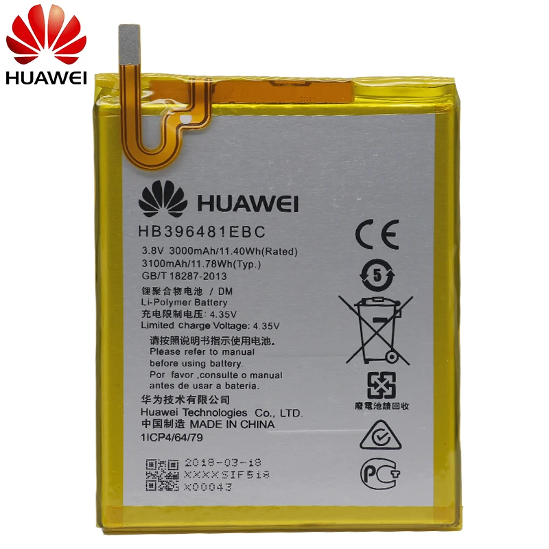 Оригинальный аккумулятор для телефона Hua Wei HB396481EBC Huawei ASCEND G7 PLUS HONOR 5X G8 G8X RIO L03