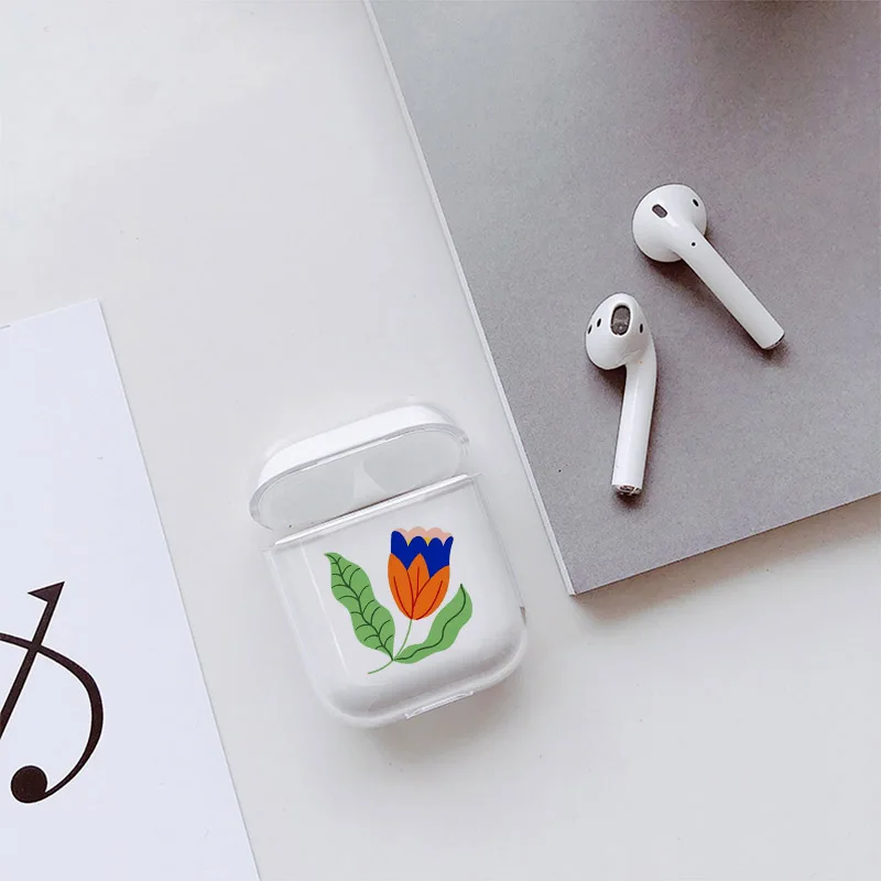 Модный Ретро чехол с цветочным рисунком для AirPods прозрачный жесткий Bluetooth зарядки