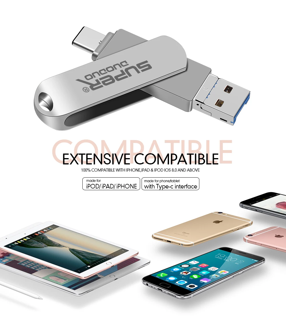 Водонепроницаемый usb флеш-накопитель, флеш-накопитель 128 ГБ, 64 ГБ, флеш-диск для iphone/ipad 3 в 1, карта памяти 8 ГБ, 16 ГБ, 32 ГБ, флешка для type-C
