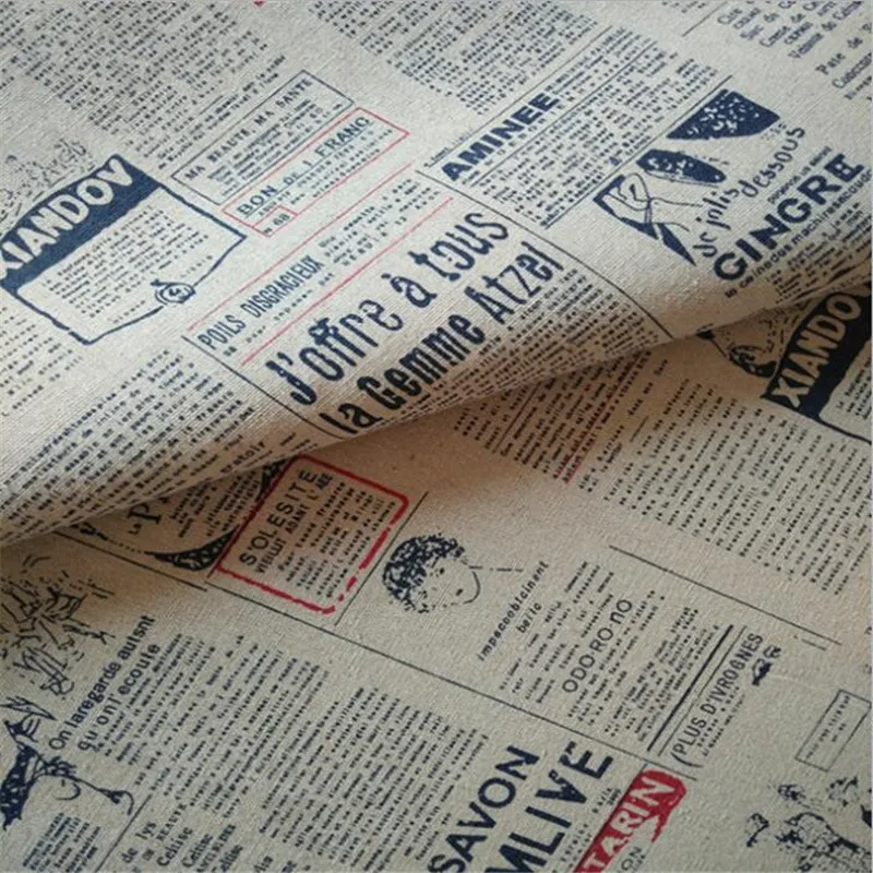 English newspaper printed linen cotton fabric | Дом и сад