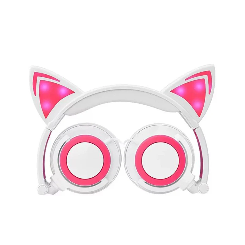 Pink add white Renensin складные мигающие светящиеся кошачьи наушники, игровая гарнитура, наушники со светодиодный светильник для ПК, ноутбука, компьютера, мобильного телефона - Цвет: Pink add white