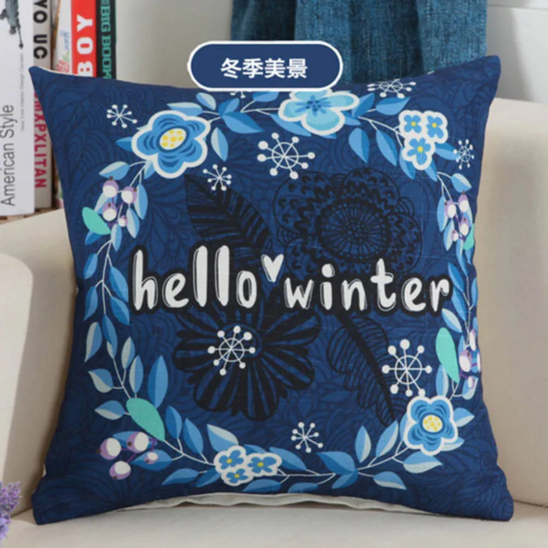 Синий ретро Фон Хлопок Белье Мода Чехол Подушки Сиденья Чехлы Листья Наволочка