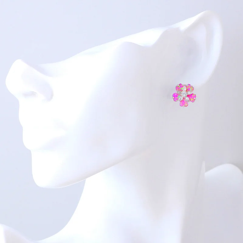 Женские серьги-пусеты OE581A с цветком розового или серебряного цвета | Украшения и