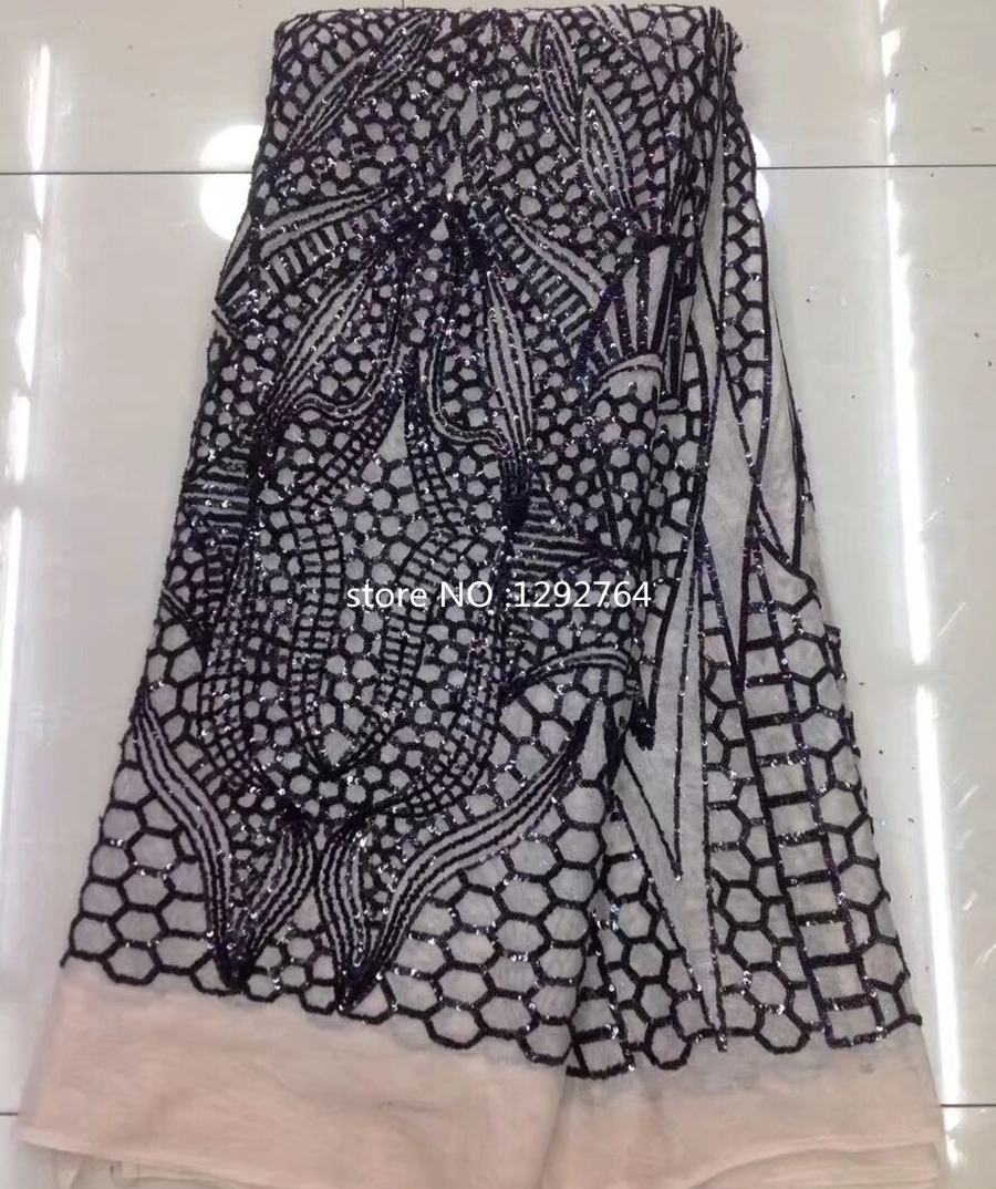 Африканский кружевной тюль с пайетками Горячая новинка 2016 цвет черный гипюр