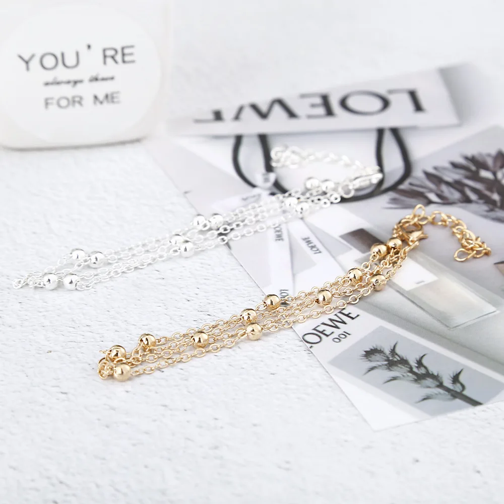 ZVZO Gold Silver Chic Concise Double Layer Bridal Wedding Anklets Chain Charm Beads Leg Bracelet Anklet Foot Jewelry For Women | Украшения