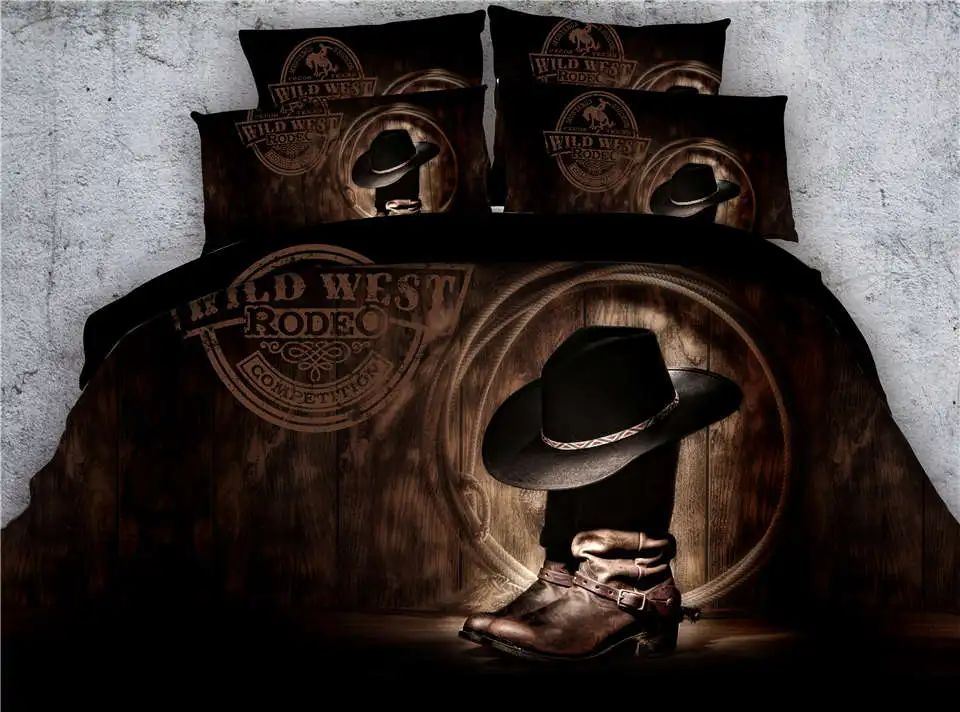 3D современная ковбойская шляпа сапоги с принтом Комплект постельного белья