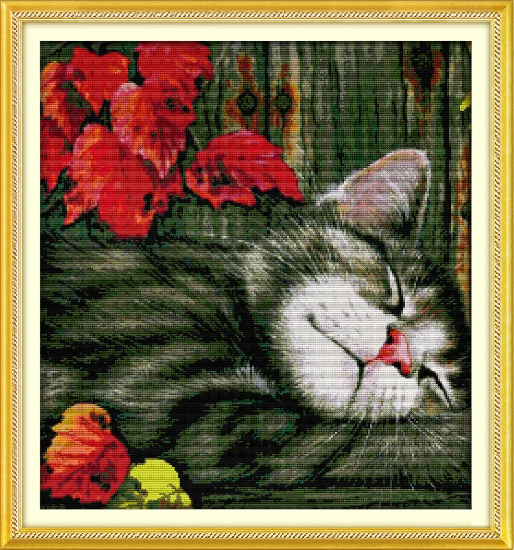 

Sleeping cat Funny gifts Home Decor Cross Stitch Kits Printed Canvas DMC Counted Cross-stitch set Chinese Embroidery Needlework