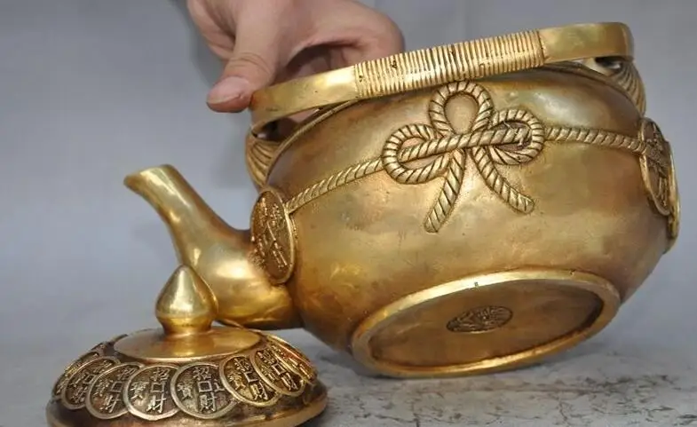 Помеченный китайский чистый ЛАТУННЫЙ ЧАЙНИК для монет с надписью lucky money | Дом и