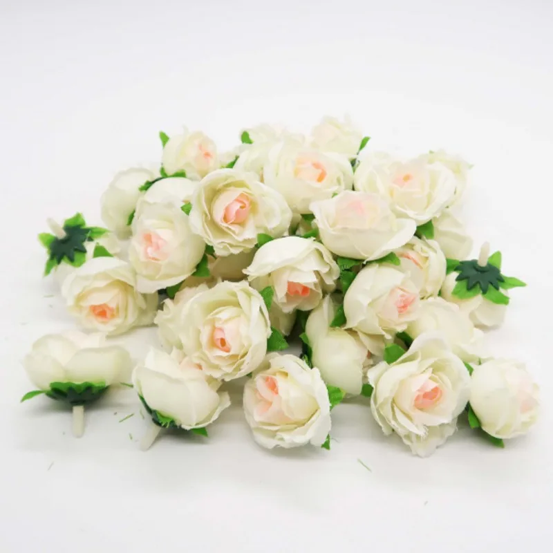 50pcs 3cm Artificial Flowers Silk Flower Roses Small Tea Bud Flowers Hand Made Diy Head Garlands For Wedding Home Decoration