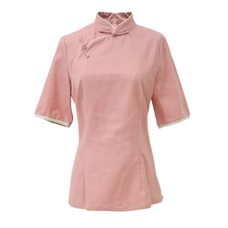 Женская рубашка с коротким рукавом DIDUQIPAO Повседневная из хлопка и льна лето