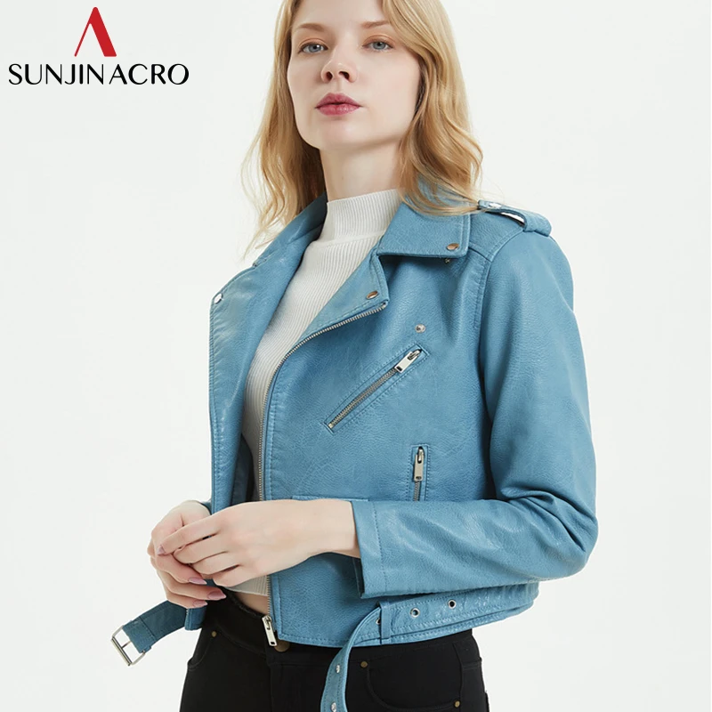 SUNJINACRO куртка из искусственной кожи PU мотоциклетная на молнии винно Красная