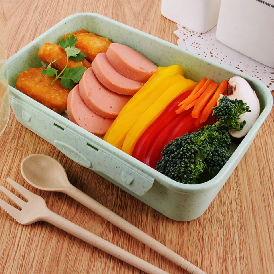 Детский однослойный контейнер для еды с ложкой и вилкой 800 мл|Коробки обеда| |