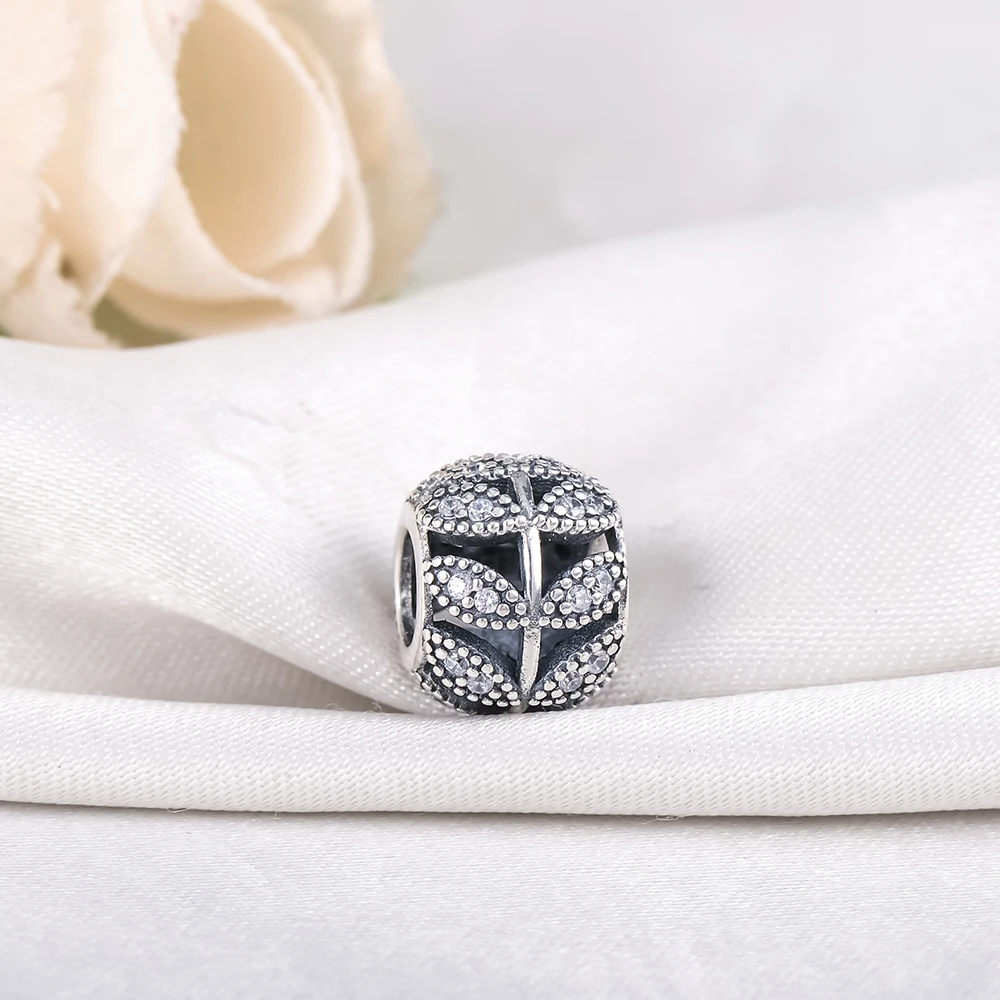 LZESHINE New Sparkling CZ Leave Openwork Charms Beads fit Original Bracelets Bangle Fashion 925 Sterling Silver Jewelry PSMB0852 | Украшения