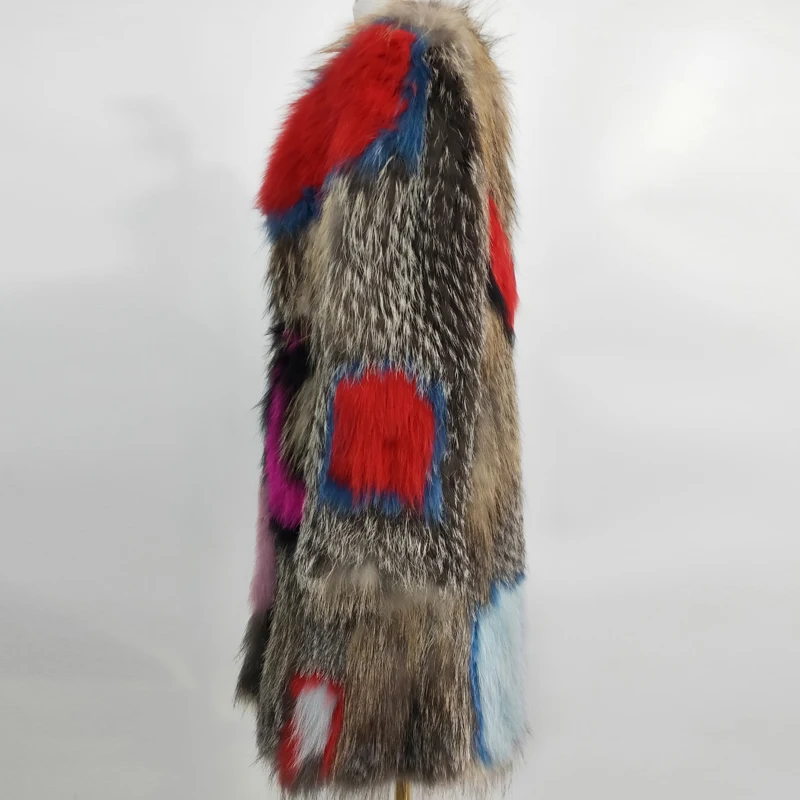 Classic style raccoon fur woven jacket stitching color true fox fur coat ladies fur coat 100% raccoon fur enlarge