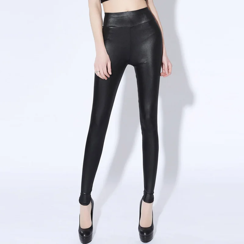 Осенние новые модные женские леггинсы 2021 года черные из искусственной кожи с