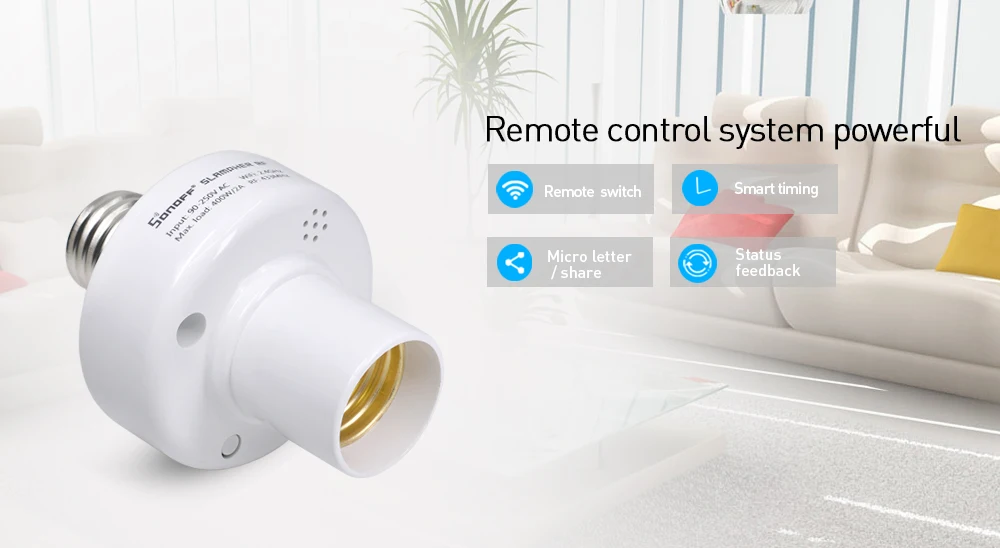 Itead Sonoff Slampher RF E27 WiFi беспроводной дистанционный светильник, держатель, Умный домашний переключатель 433 МГц, универсальная лампа для IOS Android