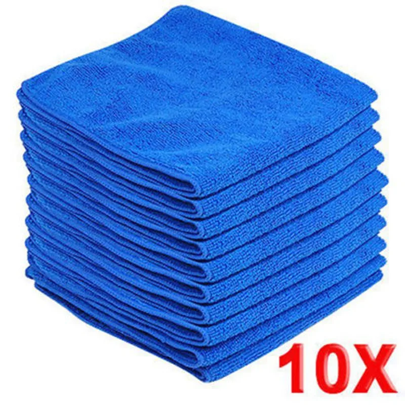 10pcs Microfiber Wash Clean Towels Cleaning Cloths Blue Car 