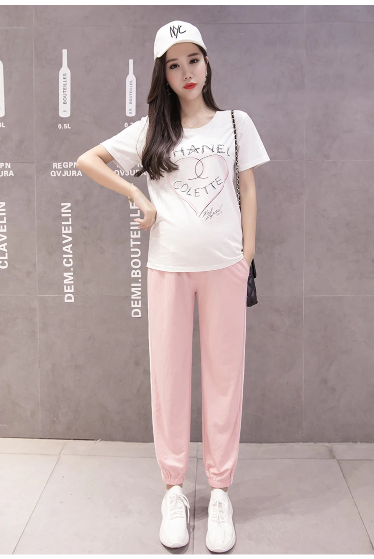 133# Весна Модная Летняя одежда для будущих мам Jogger брюки для девочек для талии, живота, эластичная брюки одежда беременных для женщин Тонкий Беременность мотобрюки