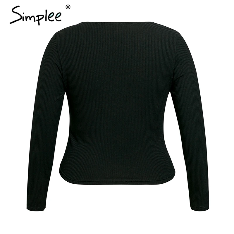 Simplee Elegant V neck women plus size blouse Long sleeve cross criss black spring top Sexy casual solid female tops blouses | Женская